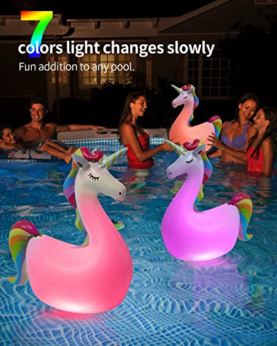 LOGUIDE Floating Pool Lights,Unicorn Pool Party Decorations,2 Pcs Solar Pool Lights Waterproof,Inflatable Pool Lights That Float for Pool Gifts Spa Patio Wedding Party Christmas Decor