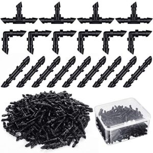 zonon 240 pieces drip irrigation fittings kit for 1/4 inch tubing, 80 barbed couplings, 80 tee fittings, 80 elbows, barbed connectors with plastic box for garden lawn drip or sprinkler systems, black