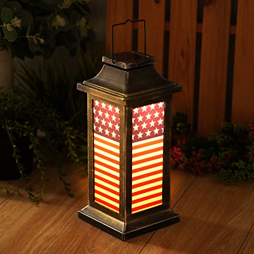 Solar Lantern Hanging Outdoor Lantern Waterproof Lamp Outdoor Garden Decor,American Flag