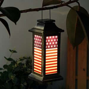 Solar Lantern Hanging Outdoor Lantern Waterproof Lamp Outdoor Garden Decor,American Flag