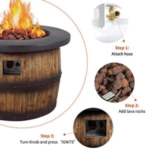 Outdoor Propane Burning Fire Pit Table, Cast Stone Wood Patio Gas Fire Pit, 32" Diameter Steel Base with Free Lava Rocks for Garden Courtyard Terrace Balcony.