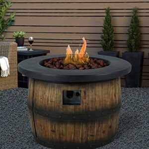 Outdoor Propane Burning Fire Pit Table, Cast Stone Wood Patio Gas Fire Pit, 32" Diameter Steel Base with Free Lava Rocks for Garden Courtyard Terrace Balcony.