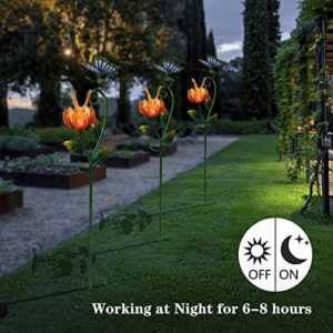 Glass Flower and Butterfly Solar Garden Stake Light Waterproof Solar Decorative Stake Light Outdoor Path Light for Walkway Pathway Lawn Patio