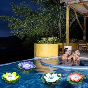 Solar Powered LED Lotus Flower Lamp Water Resistant Outdoor Floating Night Light for Yard Garden Swiming Pool Party Decoration (A)