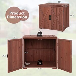 Goplus Outdoor Storage Cabinet, Wood Garden Tool Shed with Doors for Patio Backyard, 30" x 22" x 28.5"