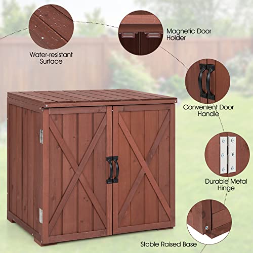 Goplus Outdoor Storage Cabinet, Wood Garden Tool Shed with Doors for Patio Backyard, 30" x 22" x 28.5"