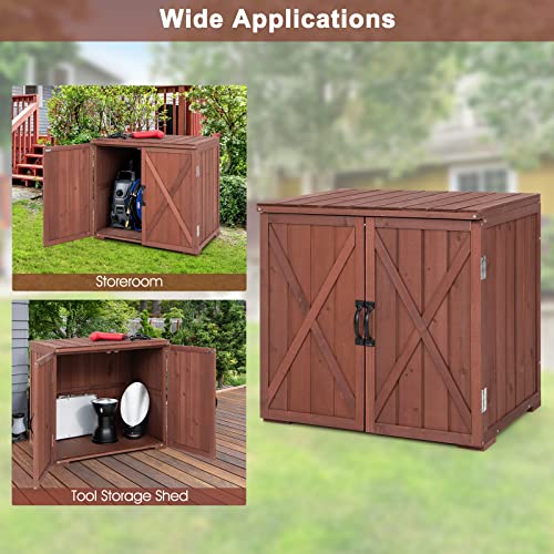 Goplus Outdoor Storage Cabinet, Wood Garden Tool Shed with Doors for Patio Backyard, 30" x 22" x 28.5"