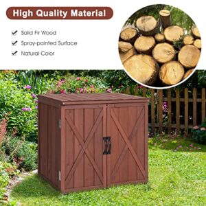 Goplus Outdoor Storage Cabinet, Wood Garden Tool Shed with Doors for Patio Backyard, 30" x 22" x 28.5"