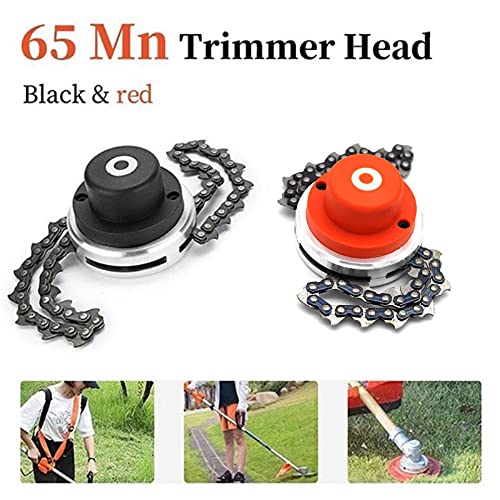 GOODTRADE8 Lawn Mower Chain Weed Trimmer Head,65Mn Garden Grass Trimmer Head with Coil Chain Fits for Straight Shafts Lawn Mower Garden Pole Trimmer Tools & Chain Mower & Garden Grass Trimmer (Red)