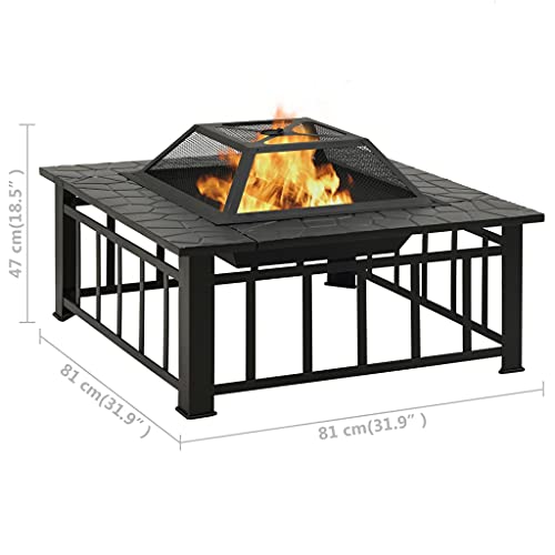 Loibinfen Garden Fire Pit with Poker 31.9"x31.9"x18.5" XXL Steel, Weight (32.94 lbs)