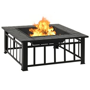 Loibinfen Garden Fire Pit with Poker 31.9"x31.9"x18.5" XXL Steel, Weight (32.94 lbs)