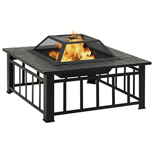 GOLINPEILO Garden Fire Pit with Poker 31.9"x31.9"x18.5" XXL Steel (Style J)