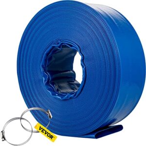 vevor discharge hose, 2″ x 105′, pvc fabric lay flat hose, heavy duty backwash drain hose with clamps, weather-proof & burst-proof, ideal for swimming pool & water transfer, blue
