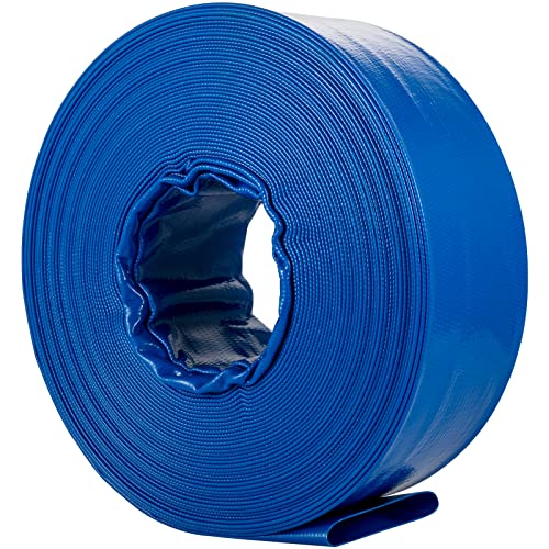VEVOR Discharge Hose, 2" x 105', PVC Fabric Lay Flat Hose, Heavy Duty Backwash Drain Hose with Clamps, Weather-proof & Burst-proof, Ideal for Swimming Pool & Water Transfer, Blue