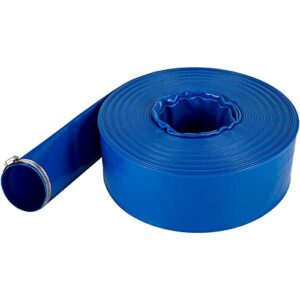 VEVOR Discharge Hose, 2" x 105', PVC Fabric Lay Flat Hose, Heavy Duty Backwash Drain Hose with Clamps, Weather-proof & Burst-proof, Ideal for Swimming Pool & Water Transfer, Blue