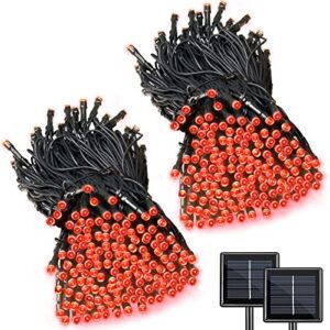 lalapao 2 pack super-long solar string lights 85ft 240 led 8 modes solar powered outdoor lighting waterproof christmas fairy lights for xmas tree garden homes wedding lawn party decor (red)