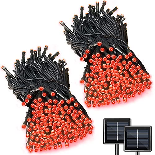 LALAPAO 2 Pack Super-Long Solar String Lights 85FT 240 LED 8 Modes Solar Powered Outdoor Lighting Waterproof Christmas Fairy Lights for Xmas Tree Garden Homes Wedding Lawn Party Decor (Red)