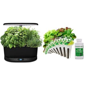 aerogarden bounty – indoor garden with led grow light, wifi and alexa compatible, black & heirloom salad greens seed pod kit (9-pod)