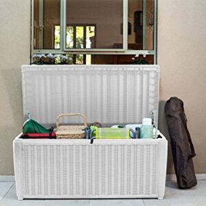 Keter Sumatra 135 Gallon Resin Rattan Look Outdoor Deck Box for Patio Furniture Cushions, Garden Tools, Toys, and Pool Storage