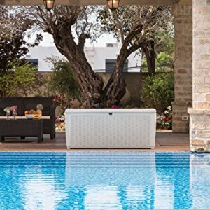 Keter Sumatra 135 Gallon Resin Rattan Look Outdoor Deck Box for Patio Furniture Cushions, Garden Tools, Toys, and Pool Storage