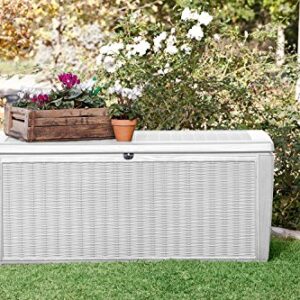 Keter Sumatra 135 Gallon Resin Rattan Look Outdoor Deck Box for Patio Furniture Cushions, Garden Tools, Toys, and Pool Storage