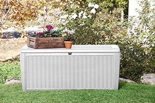 Keter Sumatra 135 Gallon Resin Rattan Look Outdoor Deck Box for Patio Furniture Cushions, Garden Tools, Toys, and Pool Storage