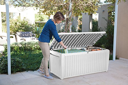 Keter Sumatra 135 Gallon Resin Rattan Look Outdoor Deck Box for Patio Furniture Cushions, Garden Tools, Toys, and Pool Storage