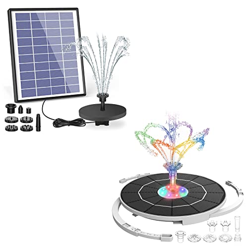 AISITIN 6.5W DIY Solar Fountain Pump Built-in 1500mAh Battery & 5.5W LED Solar Fountain Pump with Colorful Lights & 3000mAh Battery, Solar Water Fountain Pump for Garden, Ponds, Fish Tank and Outdoor