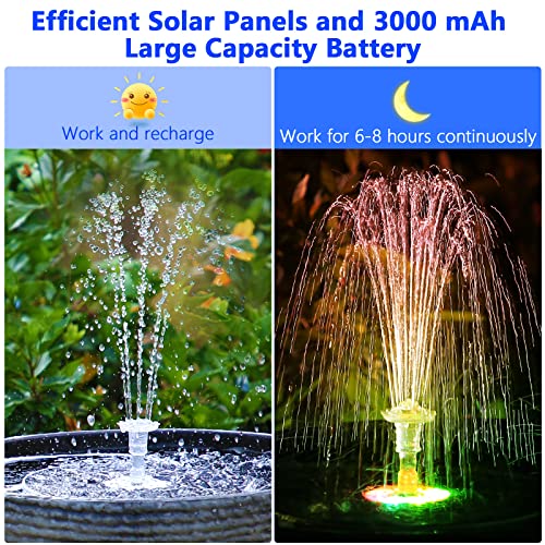 AISITIN 6.5W DIY Solar Fountain Pump Built-in 1500mAh Battery & 5.5W LED Solar Fountain Pump with Colorful Lights & 3000mAh Battery, Solar Water Fountain Pump for Garden, Ponds, Fish Tank and Outdoor