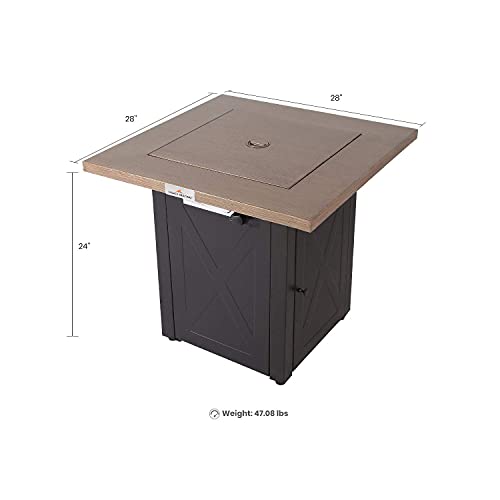 LEGACY HEATING 28 Inch Outdoor Gas Square 50000 BTU Fire Pit Table with Lid, Bionic Wood Grain Propane fire pits Tables for Outside Backyard Garden Camping Party