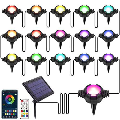 Solar Pathway Lights, 42ft RGB Solar Ground Lights with USB Charging, Waterproof Yard Garden Walkway Lights with App Control and Remote, Music Sync,Timing, Dimmable,Outdoor Pathway Lights for Yard