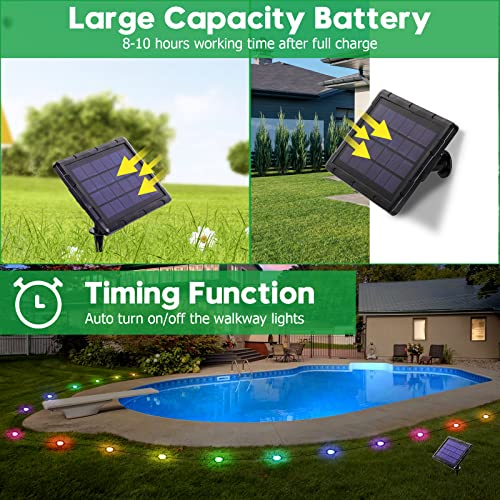 Solar Pathway Lights, 42ft RGB Solar Ground Lights with USB Charging, Waterproof Yard Garden Walkway Lights with App Control and Remote, Music Sync,Timing, Dimmable,Outdoor Pathway Lights for Yard