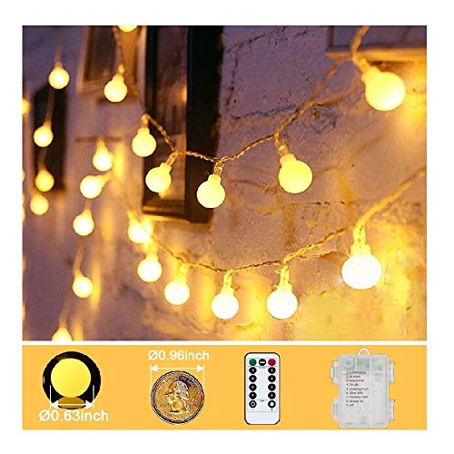 Tasodin LED Globe String Lights Battery Operated 20FT 50LED Fairy Lights with 8 Lighting Modes, Hanging Lights for Bedroom Dorm Patio Garden Christmas Party, Warm White