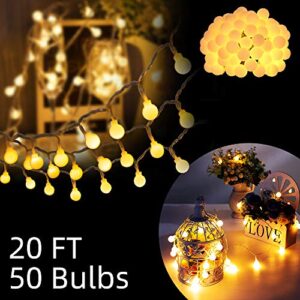 Tasodin LED Globe String Lights Battery Operated 20FT 50LED Fairy Lights with 8 Lighting Modes, Hanging Lights for Bedroom Dorm Patio Garden Christmas Party, Warm White