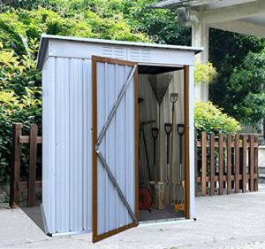 5×3 ft metal outdoor storage shed, steel utility tool shed storage house with door & lock, metal sheds outdoor storage for patio garden backyard lawn, white & brown