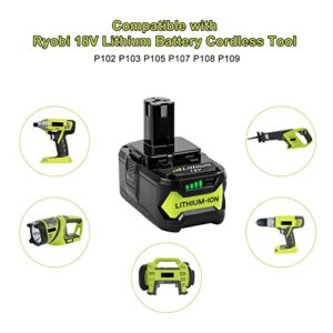 Upgrade 18V 6.0Ah P108 P102 Battery Replacement for Ryobi 18 Volt Battery Lithium Compatible with Ryobi Battery 18v Lithium P102 P103 P104 P105 P107 P109 P122 Ryobi System Cordless Power Drill Tool