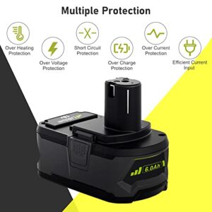 Upgrade 18V 6.0Ah P108 P102 Battery Replacement for Ryobi 18 Volt Battery Lithium Compatible with Ryobi Battery 18v Lithium P102 P103 P104 P105 P107 P109 P122 Ryobi System Cordless Power Drill Tool