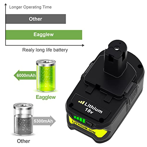 Upgrade 18V 6.0Ah P108 P102 Battery Replacement for Ryobi 18 Volt Battery Lithium Compatible with Ryobi Battery 18v Lithium P102 P103 P104 P105 P107 P109 P122 Ryobi System Cordless Power Drill Tool