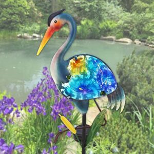 WUFEILY Heron Solar Garden Lights, Hand-Painted Glass Solar Garden Decor, Lawn Ornaments Solar Stake Lights Yard Art Solar Landscape Lights for Patio Lawn Yard Porch Decor