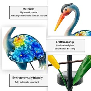 WUFEILY Heron Solar Garden Lights, Hand-Painted Glass Solar Garden Decor, Lawn Ornaments Solar Stake Lights Yard Art Solar Landscape Lights for Patio Lawn Yard Porch Decor