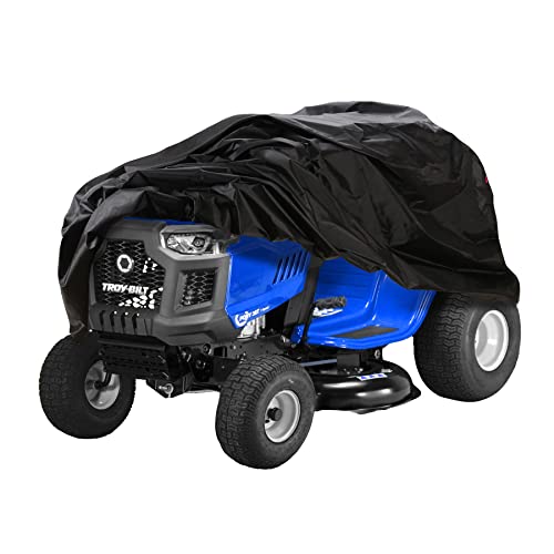 FKTHIFK Lawn Mower Cover Heavy Duty Waterproof Tractor Covers Universal Fit Durable 210D Polyester Oxford, UV Resistant with Drawstring & Cover Storage Bag, Black