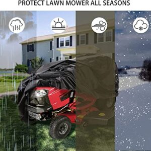 FKTHIFK Lawn Mower Cover Heavy Duty Waterproof Tractor Covers Universal Fit Durable 210D Polyester Oxford, UV Resistant with Drawstring & Cover Storage Bag, Black