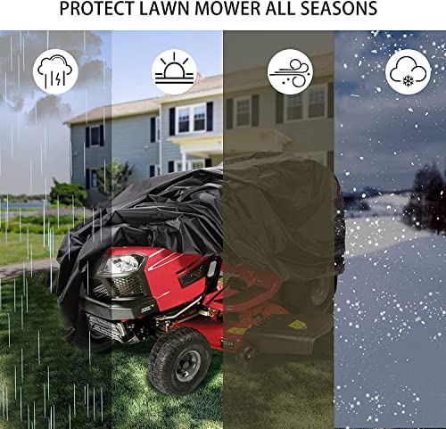 FKTHIFK Lawn Mower Cover Heavy Duty Waterproof Tractor Covers Universal Fit Durable 210D Polyester Oxford, UV Resistant with Drawstring & Cover Storage Bag, Black