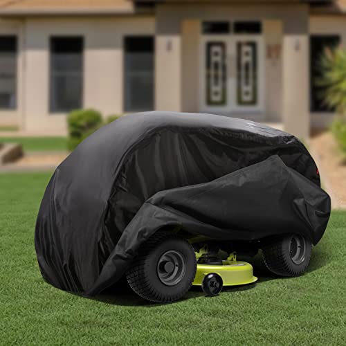 FKTHIFK Lawn Mower Cover Heavy Duty Waterproof Tractor Covers Universal Fit Durable 210D Polyester Oxford, UV Resistant with Drawstring & Cover Storage Bag, Black