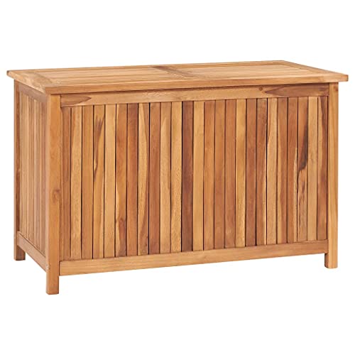 Outdoor Storage Box Teak Wood Garden Deck Box Storage Container Patio Backyard Poolside Balcony Furniture Decor, 35.4"x19.7"x22.8" Solid Teak Wood