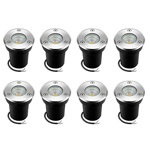 Junview 8Pack Landscape Lights LED Well Lights 6W 12V-24V Ground Lights IP67 Waterproof Low Voltage Landscape Lighting for Driveway, Deck, Step, Garden Outdoor Lighting (Warm White)