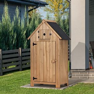 MCombo Outdoor Wood Storage Cabinet, Small Size Garden Cupboard with Door and Shelves, Outside Tools Shed for Patio (30.3"x21.2"x53.9") 0733 (Beige)