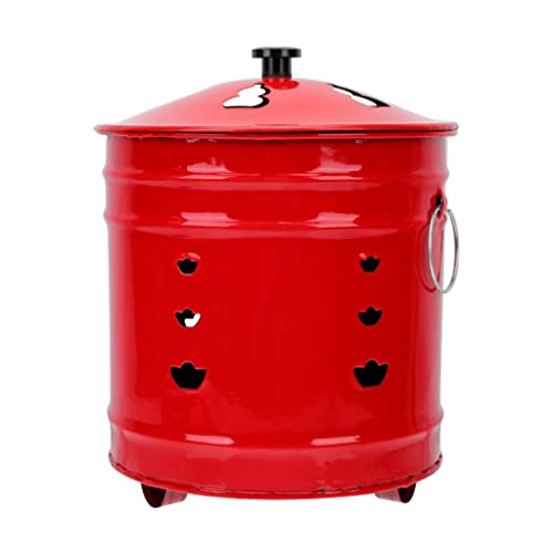 Zerodeko Portable Gas Burner Burn Incinerator Can Metal Fire Pit Burn Cage Garden Furnace Chinese Sacrificial Buckets for Wood Rubbish Leaves Trash Burning Backyard Bonfire Red Outdoor Gas Burner