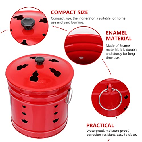 Zerodeko Portable Gas Burner Burn Incinerator Can Metal Fire Pit Burn Cage Garden Furnace Chinese Sacrificial Buckets for Wood Rubbish Leaves Trash Burning Backyard Bonfire Red Outdoor Gas Burner