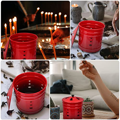 Zerodeko Portable Gas Burner Burn Incinerator Can Metal Fire Pit Burn Cage Garden Furnace Chinese Sacrificial Buckets for Wood Rubbish Leaves Trash Burning Backyard Bonfire Red Outdoor Gas Burner